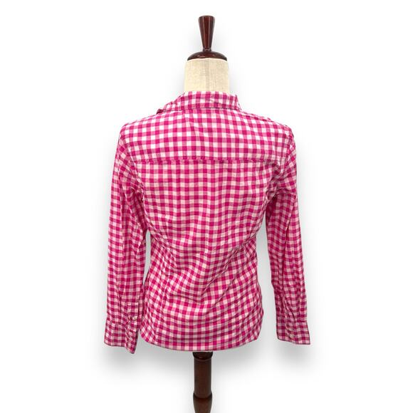 J. Crew Hot Pink Gingham Plaid Button Front Shirt Size Small Lightweight Check - Picture 6 of 7